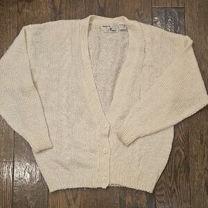 Lands' End Cream Knit Cardigan Sweater